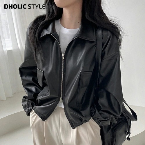 [メガ割りSALE]レザー調ジップアップカラージャンパー・p280083