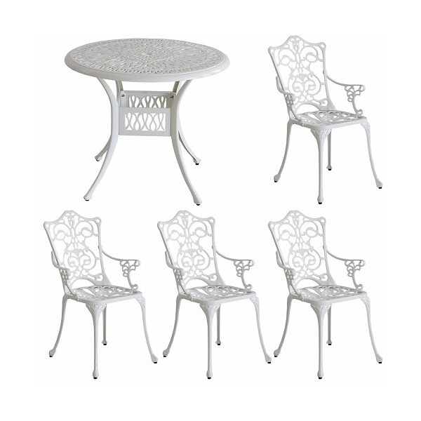 住まいスタイル アルミ製 ガーデンファニチャー トルペ ラウンドテーブル 5点セット アイボリーホワイト ALT-RO90-5P-WHT メーカー直送