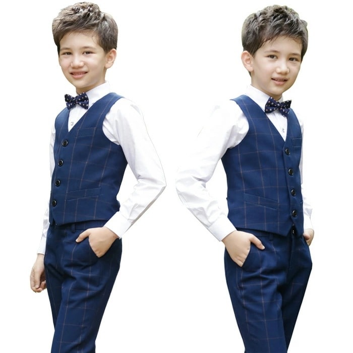【2枚購入で1oo円OFF】子供用フォーマルスーツ 男子フォーマル【ベスト/ズボン/シャツ/蝶ネクタイ】 卒業式 入学式 子供フォーマル　卒業式 スーツ 男子　タキシードキッズ　七五三 誕生日 お食い