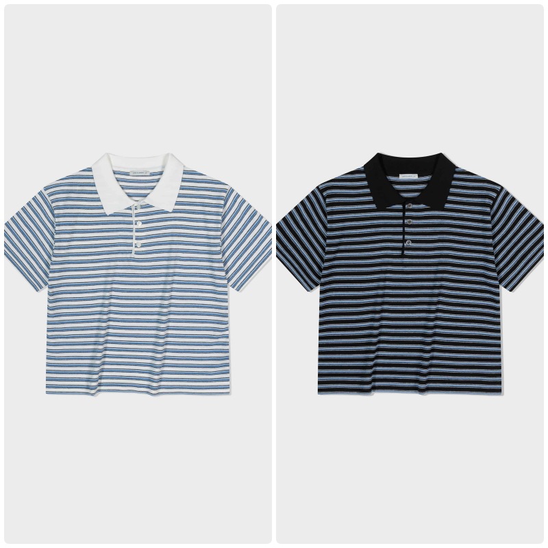 【LOW CLASSIC】 STRIPED POLO SWEATER : 2COLORS