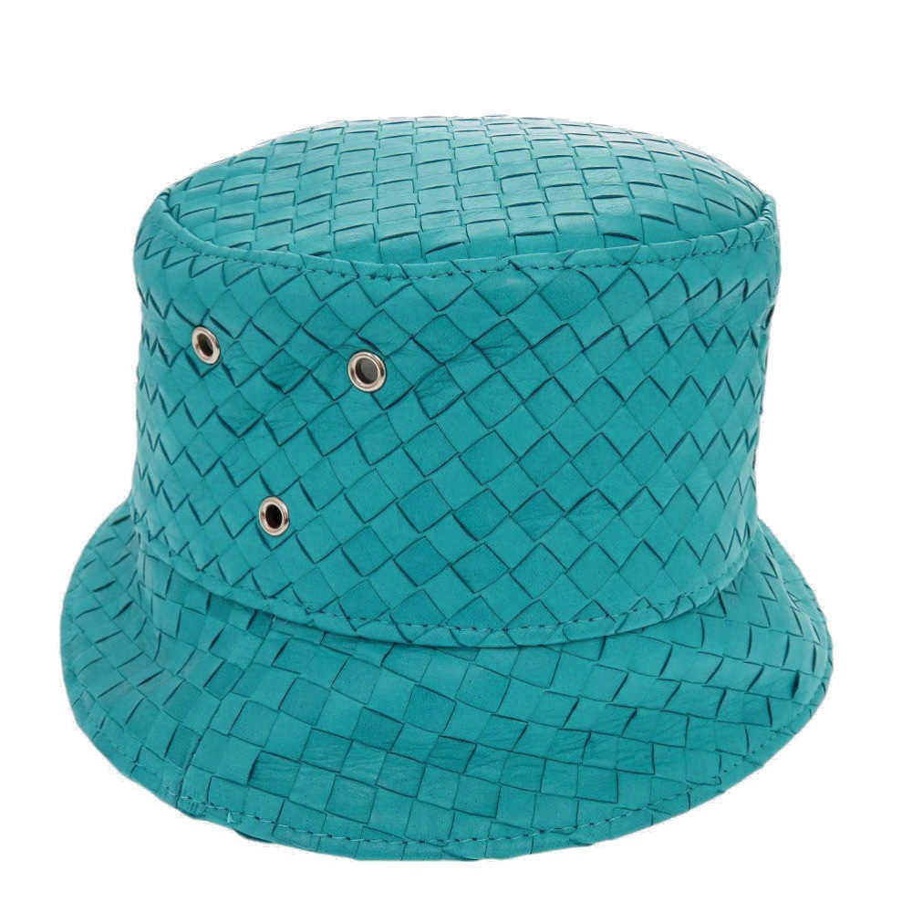 美品 ボッテガヴェネタ バケットハット イントレチャート 帽子 レザー/ポリエステル/コットン ブルー系 0550【中古】BOTTEGAVENETA メンズ