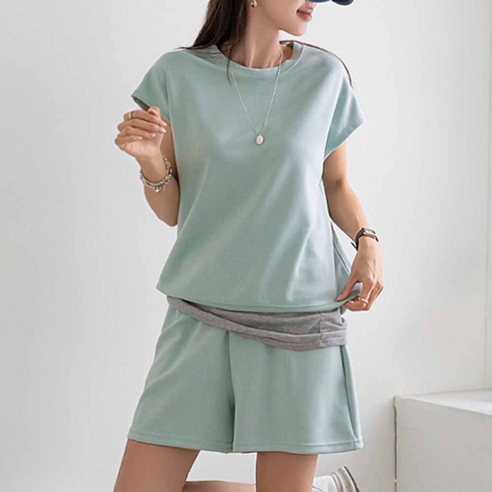 [NAK21] キャップスリーブTシャツ+バンディングショーツセット NK52-SETE-13