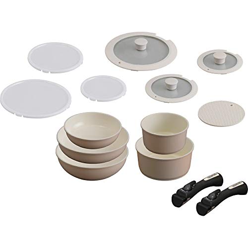 アイリスオーヤマ フライパン 鍋 13点セット ガス火/IH対応 時短調理 お手入れ簡単 取っ手のとれる セラミックカラーパン ベージュ CC-SE13N