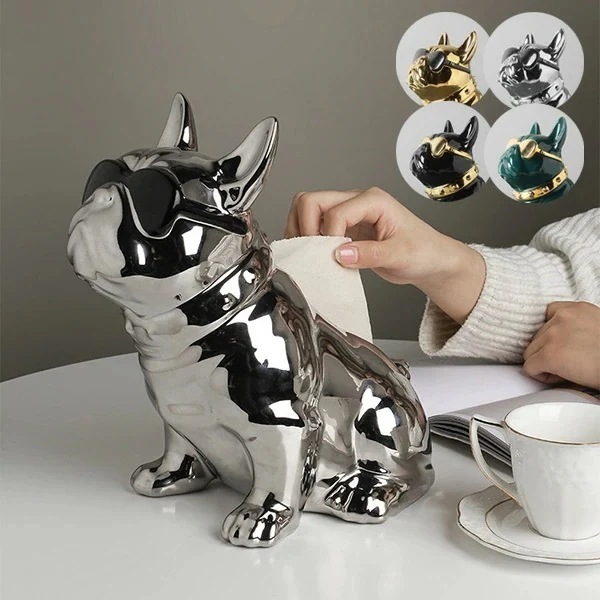 ティッシュケース おしゃれ インテリア ペーパーボックス フレンチブルドッグブルドッグ フレブル 小物入れ 犬 動物 メタリック オーナメント オブジ