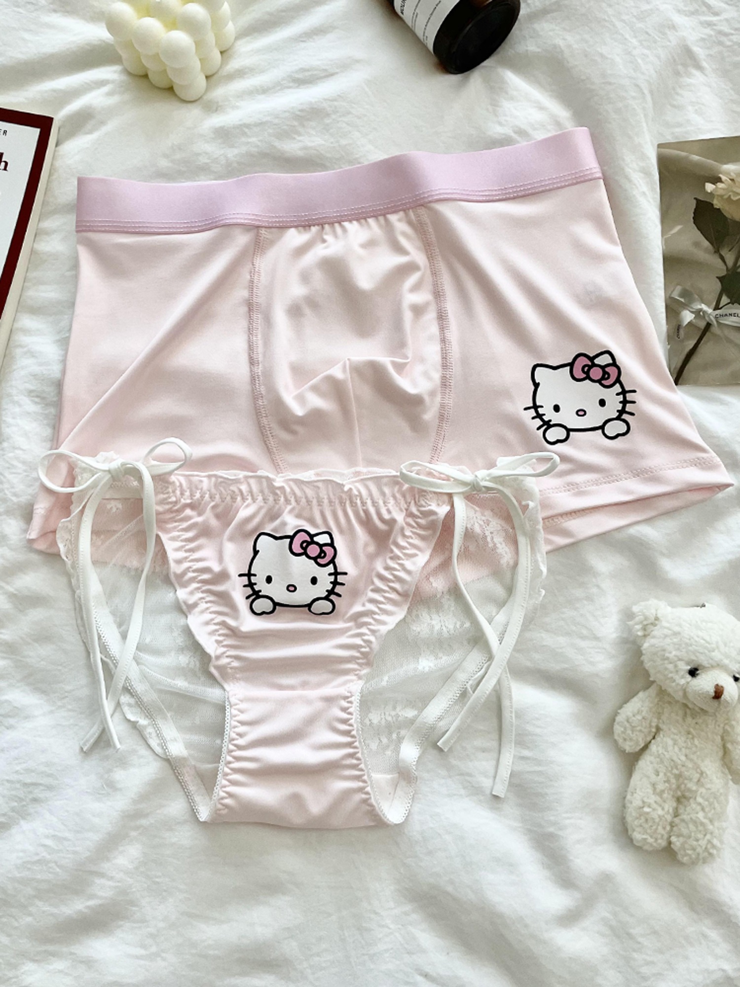 【1点ご購入 で10点プレゼントいたします】ピンクのハローキティのカップルパンツ男性1人1人女性夫婦のキャラクタープリントが甘くてかわいいミルクシルク