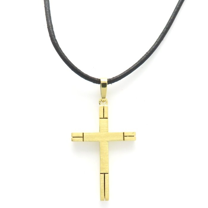 Alen Dione アレンディオーネ クロス ネックレス K18YG イエローゴールドxレザー レディース/295423【中古】