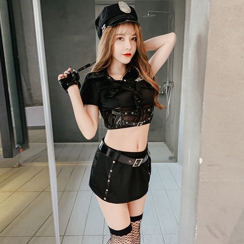 318コスプレ コスチューム 婦人警官 エナメル ストレッチ 色気 ブラック フリーサイズ GRAXIA グラシア