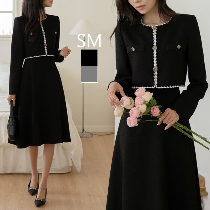 ワンピース 結婚式 秋冬 ツイード パーティードレス 二次会 式典