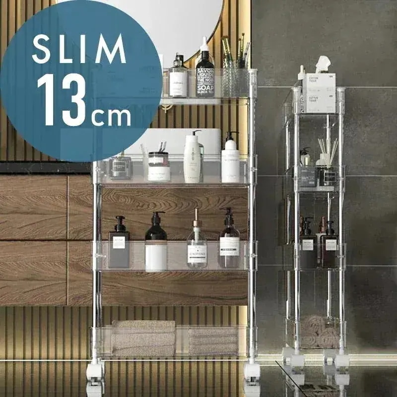 ワゴン キャスター付き すきま収納 3段 4段 幅13ｃｍ スリム おしゃれ キッチン リビング キッチンワゴン クリアワゴン 4段ワゴン キッチンワゴン 動画あり1572