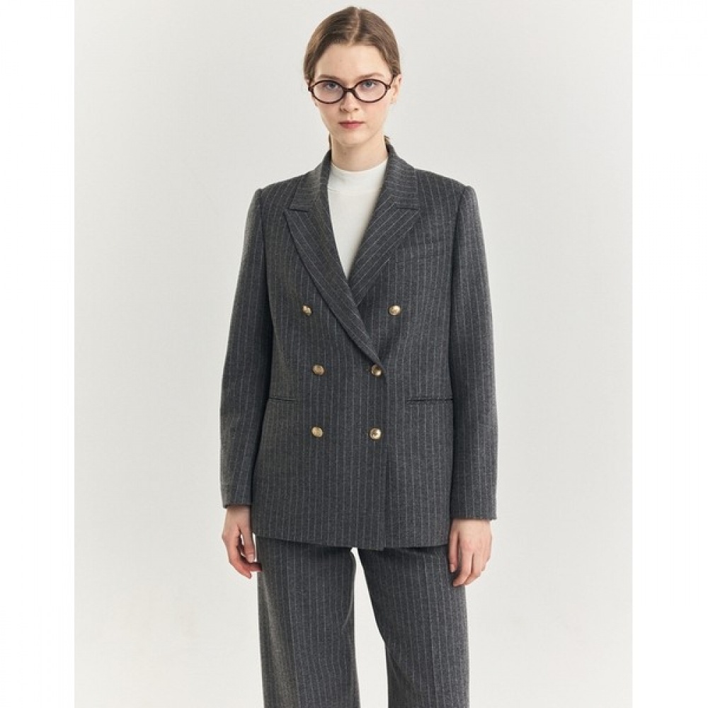 (ヘッジズレディース) 24FW ウールブレンドストライプダブルジャケットグレー HSJA4D994G2