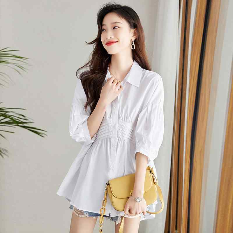 レディース トップス ファッション 上品 オフィス カジュアル 婦人服 おしゃれ シフォン シャツ 夏 小柄 ショート 丈