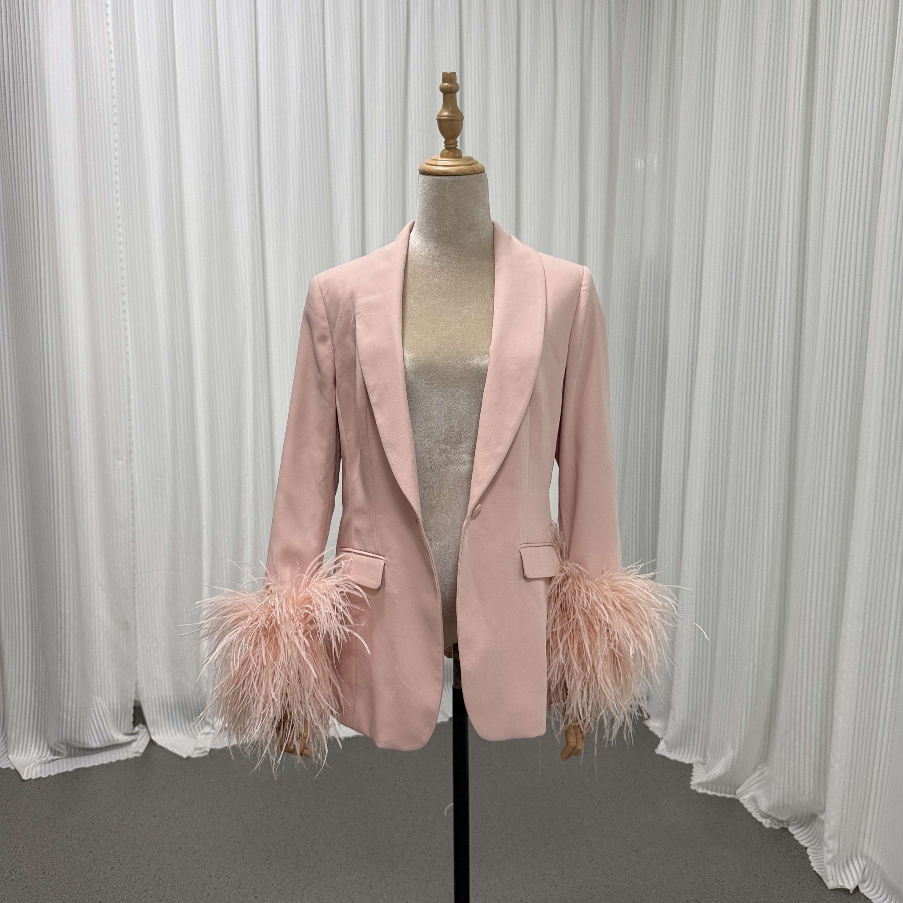ジャケット コーラルピンク フェザー 裾引き オーダーメイド お色直し 発表会 前撮り