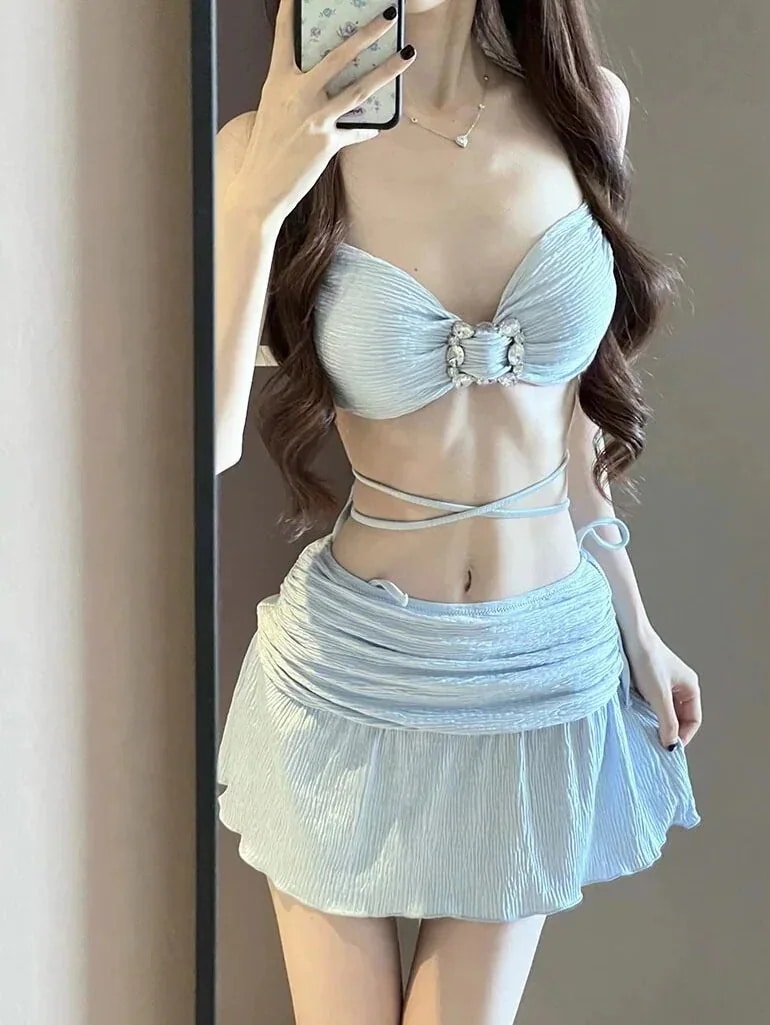 激安本日レディース水着 ビキニ水着レディース美背中ブルー海辺リゾート温泉水着