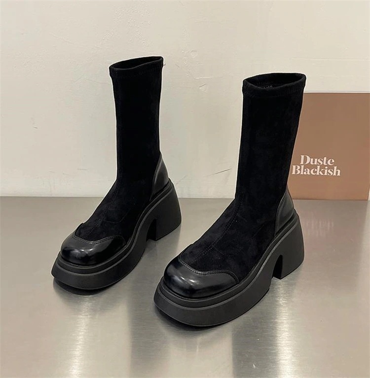 韓国ファッション 厚いかかと 弾性 薄いブーツ 気質 ロングブーツ 2022年秋 ショートブーツ 新しい ハイヒール タイドファッション