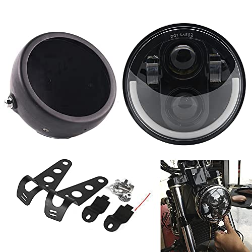 JIAHER バイク ヘッドライト 汎用 5.75インチ LED ヘッドライト バイクヘッドライト カウル ブラケット オートバイ プロジェクター ヘッドライト DRL ハイ/ロービーム 本体 電球
