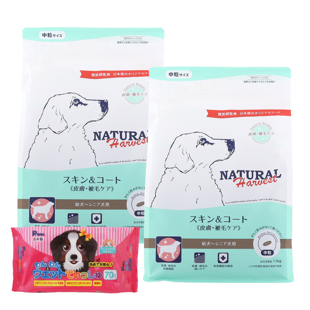 スキン＆コート 1.1kg×2袋【わんわんウエットてぃっしゅ1個付き】