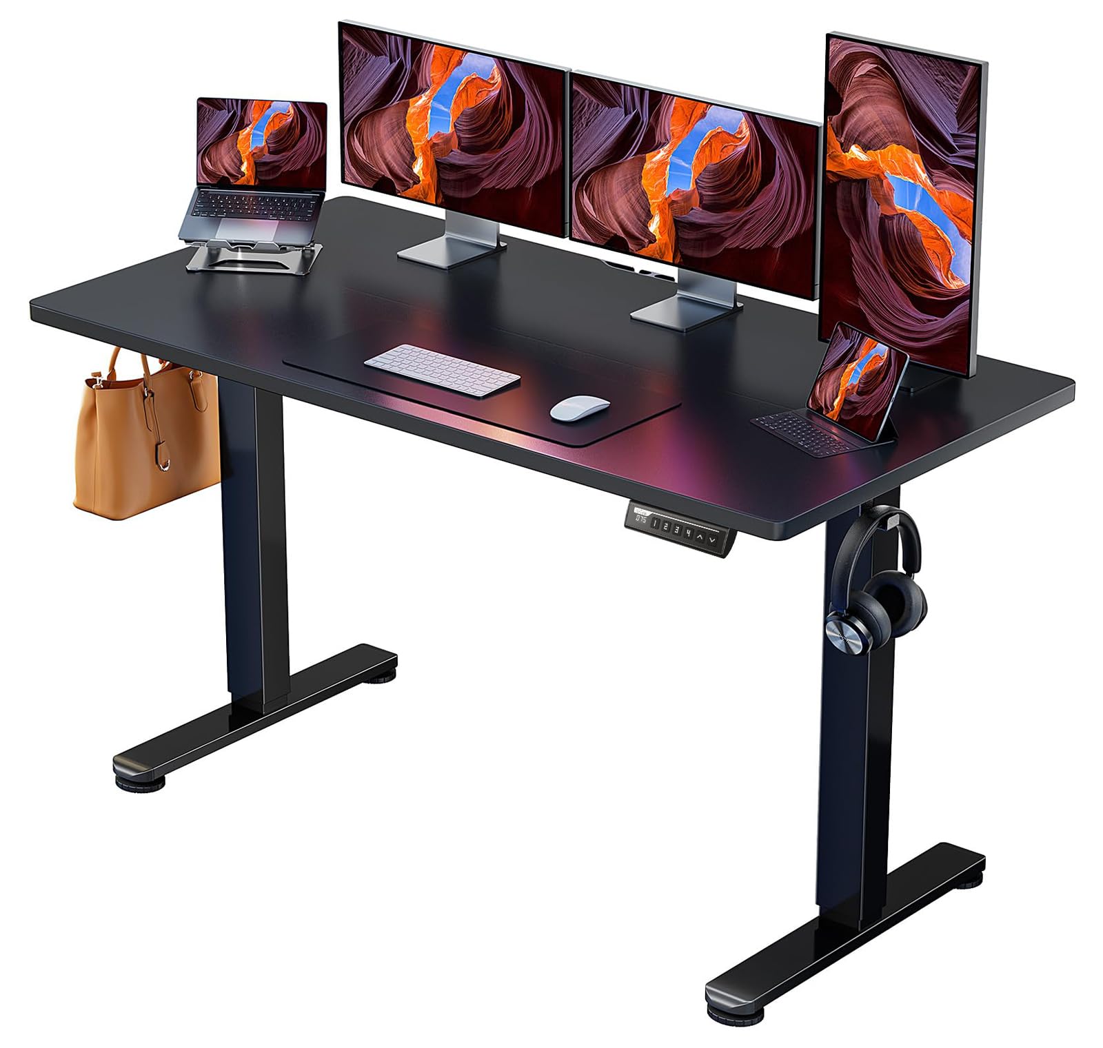電動 オフィスワークテーブル 昇降式デスク スタンディングデスク 幅140cm 耐荷重80kg 高さメモリー機能 上下自動昇降 静音 収納フック付き 机 作業机 テレワーク【幅14 76013