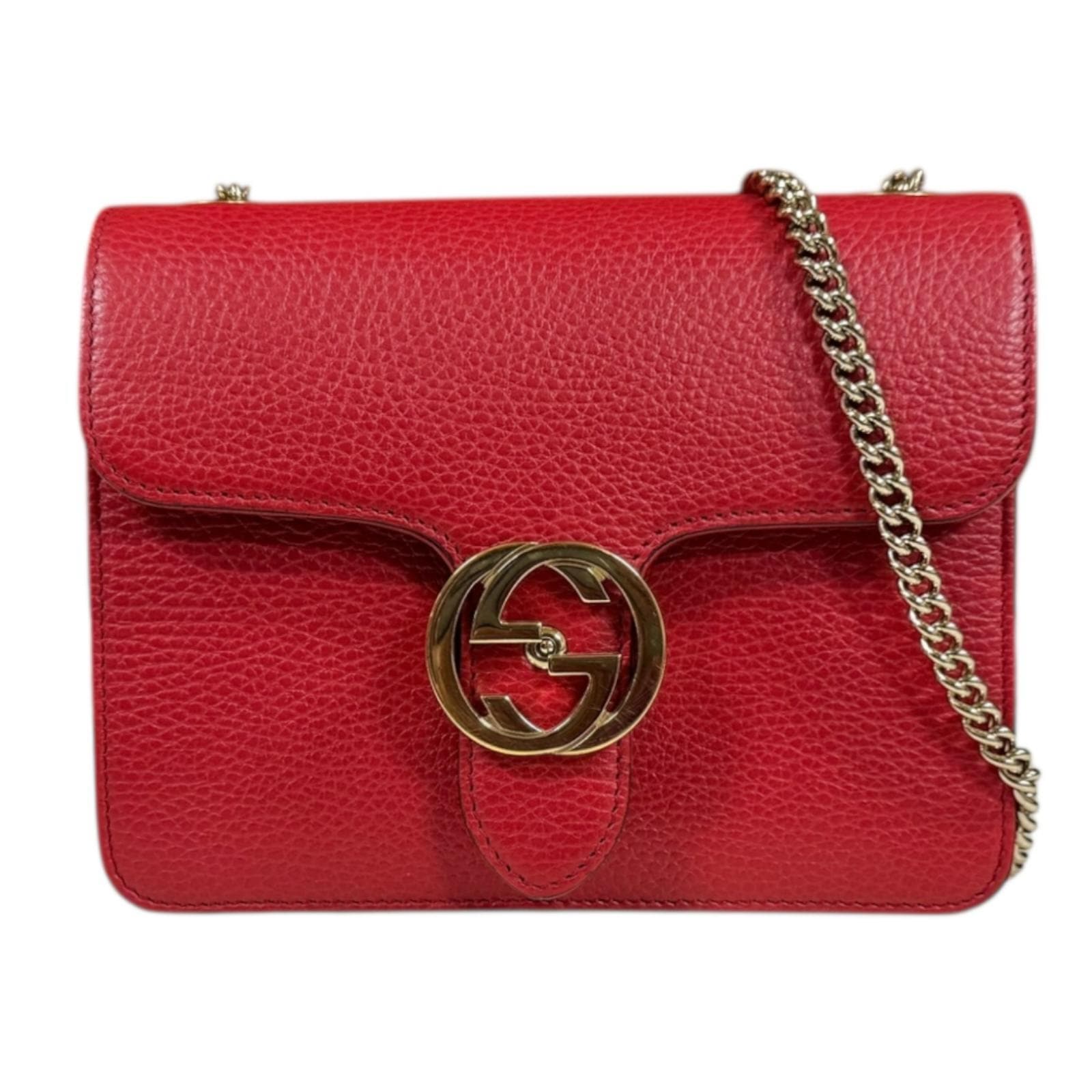 グッチ インターロッキングG ショルダーバッグ レザー 510304 レッド GUCCI 中古 美品