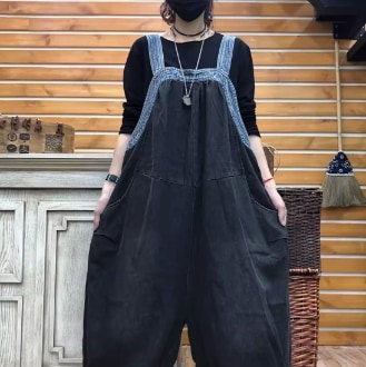 レディース パンツ サロペット つなぎ Gパン ワイドパンツ スクエアネック ストリート ポケット リブ 大人可愛い カジュアル ラフ マニッシュ ボーイッシュ スポーティー ガーリー ルーズ クール