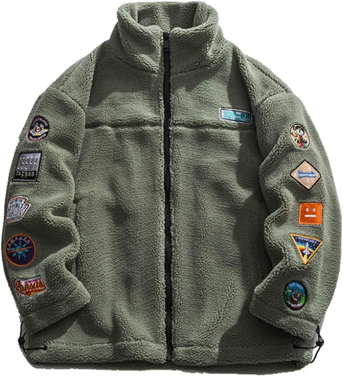 フリースジャケット 冬服 ボアジャケット メンズ ワッペン お洒落 カジュアル 大きいサイズ ジャンパー ボアブルゾン 厚手 防寒着 ユニセックス オーバーサイズ ボアコート アウター 保温