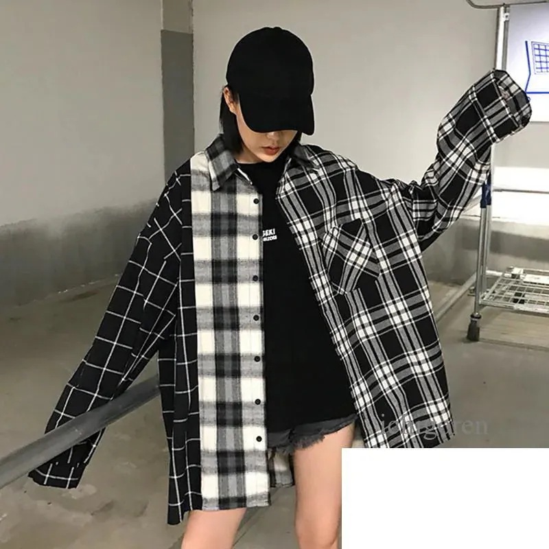 上品-販売中ビッグ チェックシャツ レディース クレイジーパターン オーバーサイズ 韓国 ファッション オルチャン 長袖 トップス オルチャン ストリート ビッグシルエット