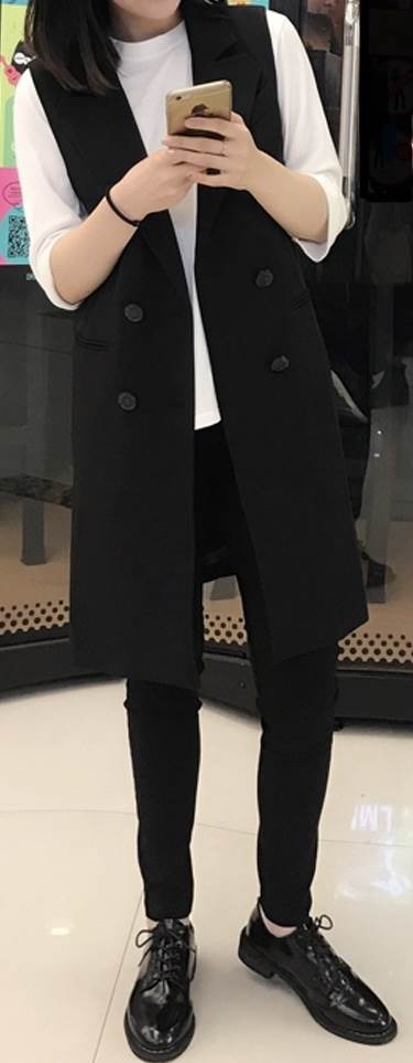 ベスト ジャケット ミディアム丈 ノースリーブ Vネック 襟付き ポケット 前開き ジレ スーツ 個性的 レディース きれいめ シンプル カジュアル 上品 かっこいい 無地 秋 20代 30代 40代