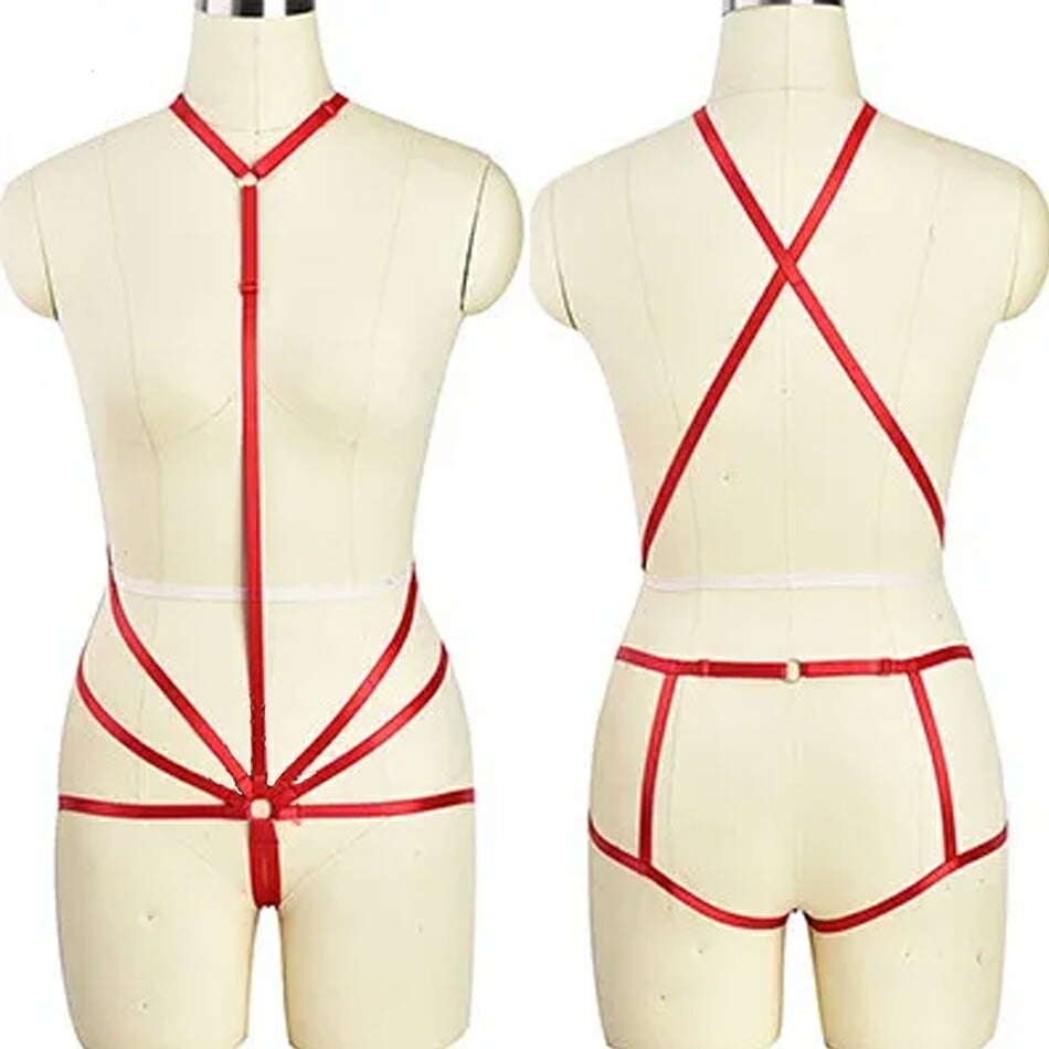 ボンデージ風 レッドボディーハーネス スレイブベルト ガーター 赤色 ウエスト 全身タイツ 首 腰 足 SM風 コスプレ 仮装 セクシー 大人 伸縮 フリーサイズ 衣装 nt758xxxxxxxx