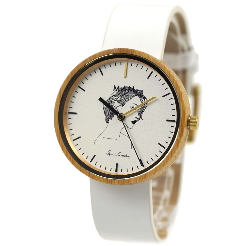 MAM マム 腕時計 レディース コラボレーションウォッチ バンブーケース サファイアクリスタルガラス ベジタブルタンニンレザー ホワイト KOTOKA BY MAM KTK648