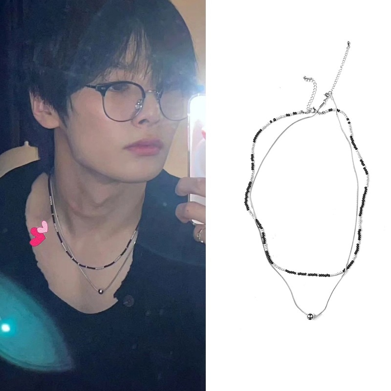 [Stray Kids アイエン着用]SSY/Handmade Glass Beads & Silver Ball Layering Necklace