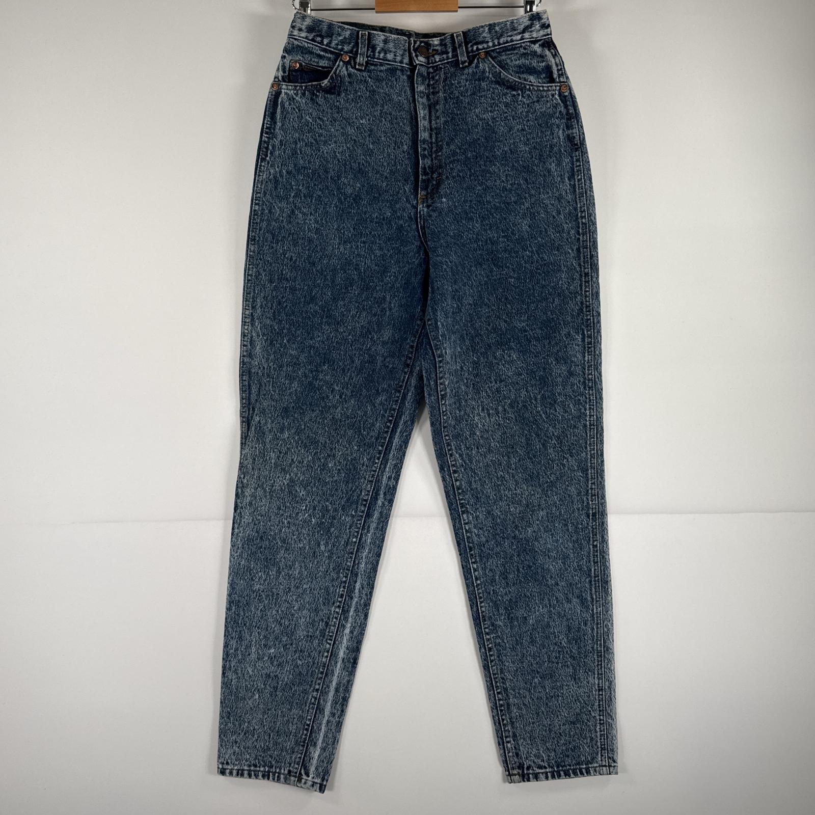 古着 リー USA製 デニムパンツ Lee ジーパン ジップフライ テーパード 5ポケット レザーパッチ ケミカルウォッシュ 14 long ブルー メンズ