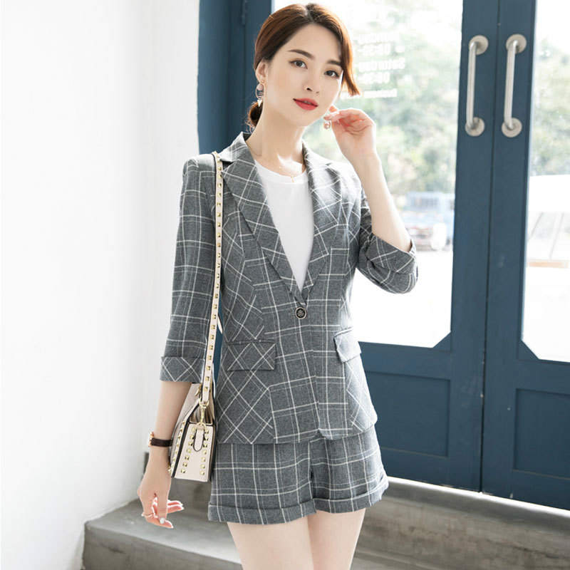 レディース 2点セット テーラードジャケット ＋ ショートパンツ チェック セットアップ 長袖 カジュアル フォーマル 可愛い フェミニン きれいめ 上品 エレガント グレー ベージュ ピンク S M