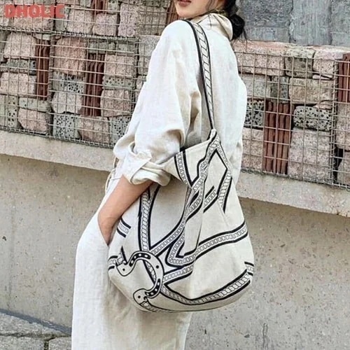 リネン混ロープパターントートバッグ