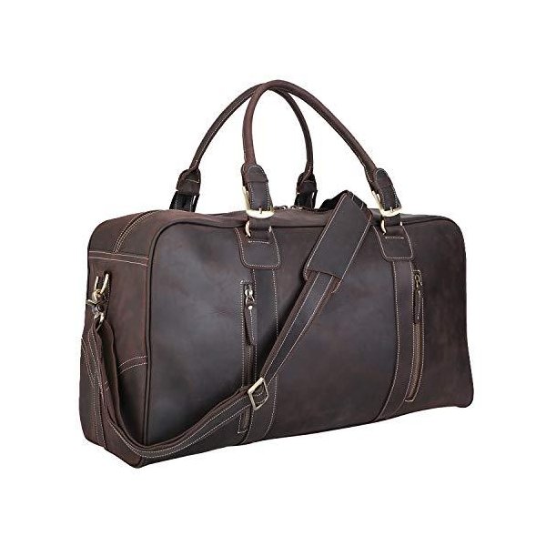 Polare Mens Vintage Leather Duffel Overnight Travel Duffle Weekender Bag With YKK Metal Zippers (X-l