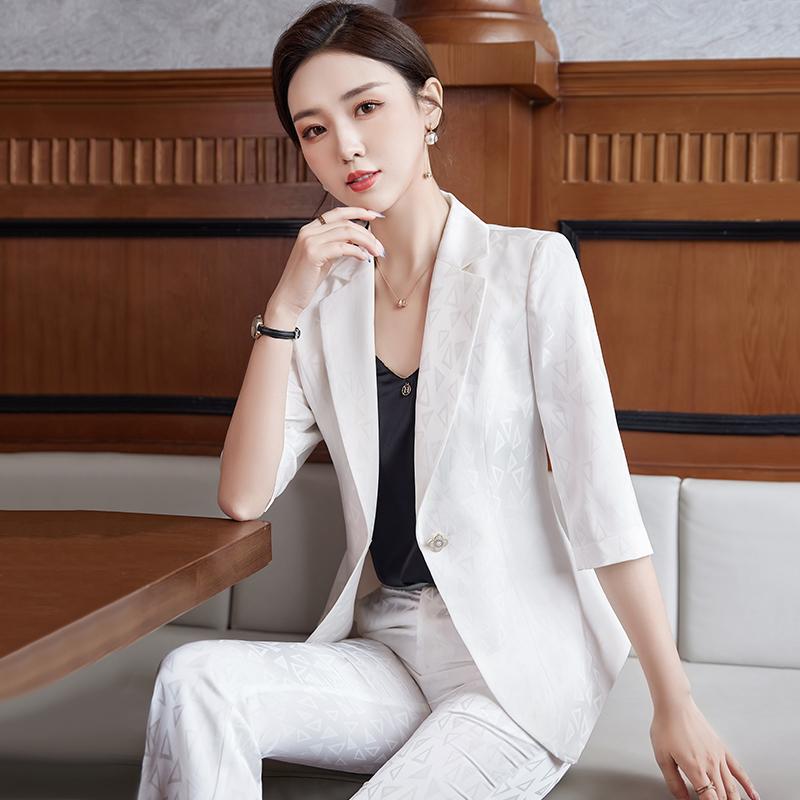 カジュアル スーツ レディース 大人 きれい スタイリッシュ 婦人服 女性用 白 プリント スーツ ジャケット パンツ セットアップ 春 大きいサイズ