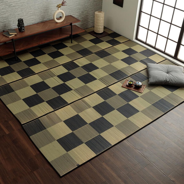 1080450130302 国産 い草ラグ カーペット おしゃれ ブロック調 グレー 江戸間3畳(約174×261cm) メーカー直送