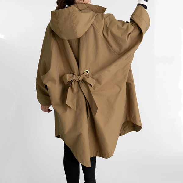 【欠かせないジャケット】バックリボンジッパーフード付きボウタイランダムティアード防風ジャケット