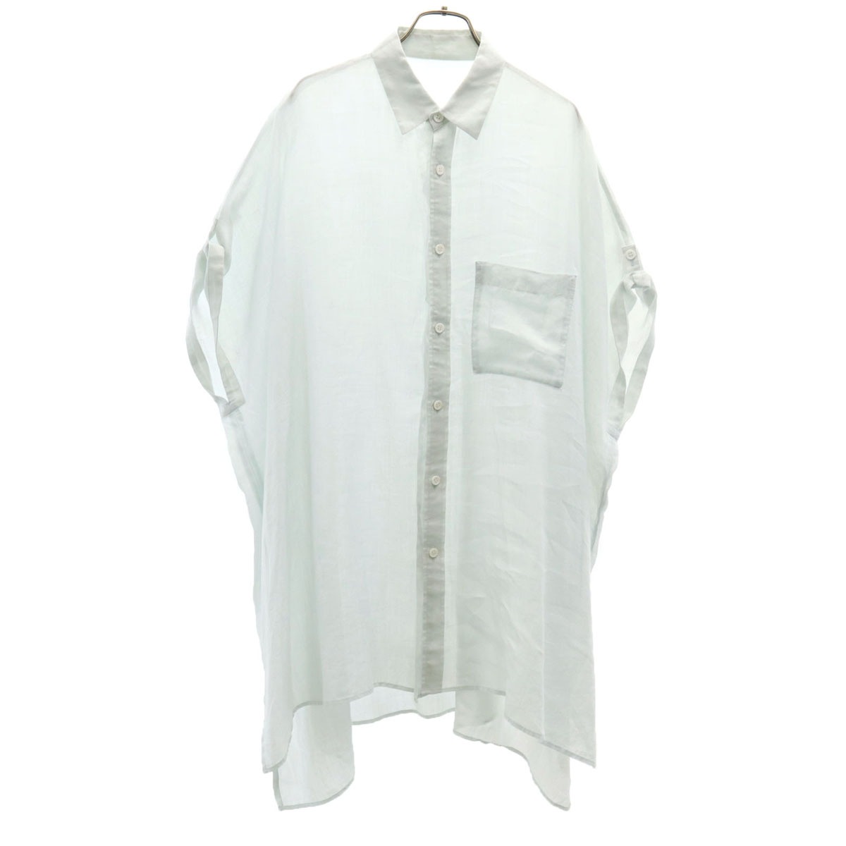 Ys ワイズ 日本製 リネン 半袖 シャツワンピース 2 ブルーグレー系 ヨウジヤマモト レディース 古着