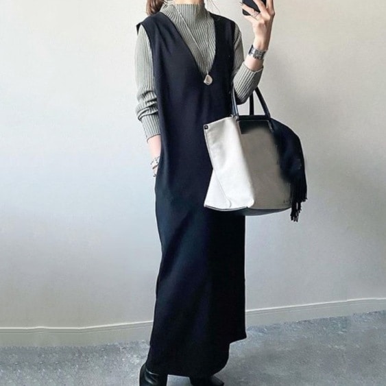 【上質】 エレガント ノースリーブ ストレート Vネック 無地 ジャンパースカート