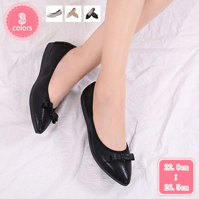 500円OFFクーポン 折りたたみ フラットシューズ パンプス レディース ぺたんこ 婦人靴 美脚 持ち運び 歩きやすい 蝶結び リボン付き キラキラ 春 夏 秋 フラット 柔らかい 痛くない 軽量