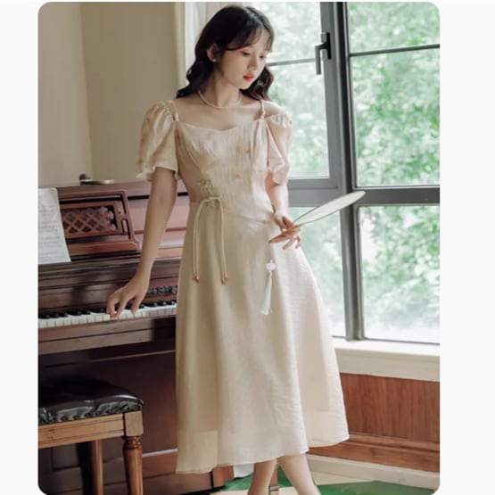 ワンピース レディース ロング 半袖 Vネック 襟なし ワイド Aライン 切り替えデザイン かわいい 大人可愛い きれいめ シンプル おしゃれ アジアン エスニック エキゾチック こなれ感 ラフ