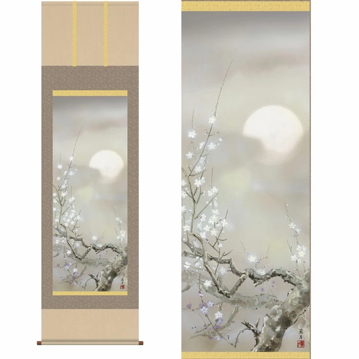掛軸 「宵桜」 吉井蘭月 筆 [ 収納箱 10年保証 受注生産 床の間 和風 和 掛け軸 国内産 国産 古風 季節掛 春 シンプル 和室 リビング 日本製 名画 縁起物 プレゼント 画寸 ]