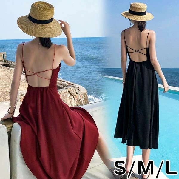 背中 開き ワンピース リゾートワンピ ハワイ リゾートワンピース 沖縄 夏ワンピ セクター ロングワンピース 肩見せ 夏 レディース ビーチ 旅行 大人可愛い 母の日 プレゼント Aライン 無地 ブ