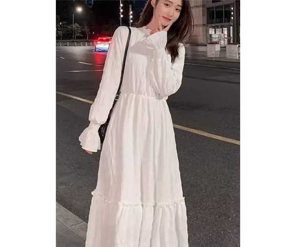 レディース ワンピース プルオーバー ミモレ ロング 長袖 フリル袖 ベルスリーブ ハイネック Aライン ティアード フェミニン フリル ウエストマーク ウエストゴム かわいい 大人可愛い きれいめ 5,151円