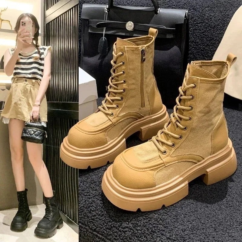 【即納】店舗お勧め!ショートブーツ レトロ 厚底 マーディンブーツ レディース 秋冬 アウター なめし皮 イギリス ショットブーツ イエロー