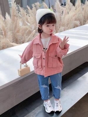 子供 大 ポケット デニム コート 2021 洋風 子供 秋 新作 女の子 トップス 赤ちゃん デニ