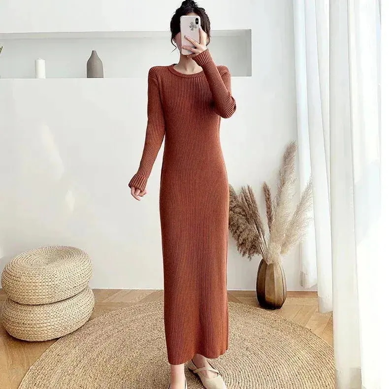 パーテ 秋冬 ワンピース ドレス 冬のワンピースワンピース ワンピース セミロング ゆったり 着痩せ インナー ワンピース ハイネック 防寒 厚手 ロングワンピース ベーシックニット 韓国