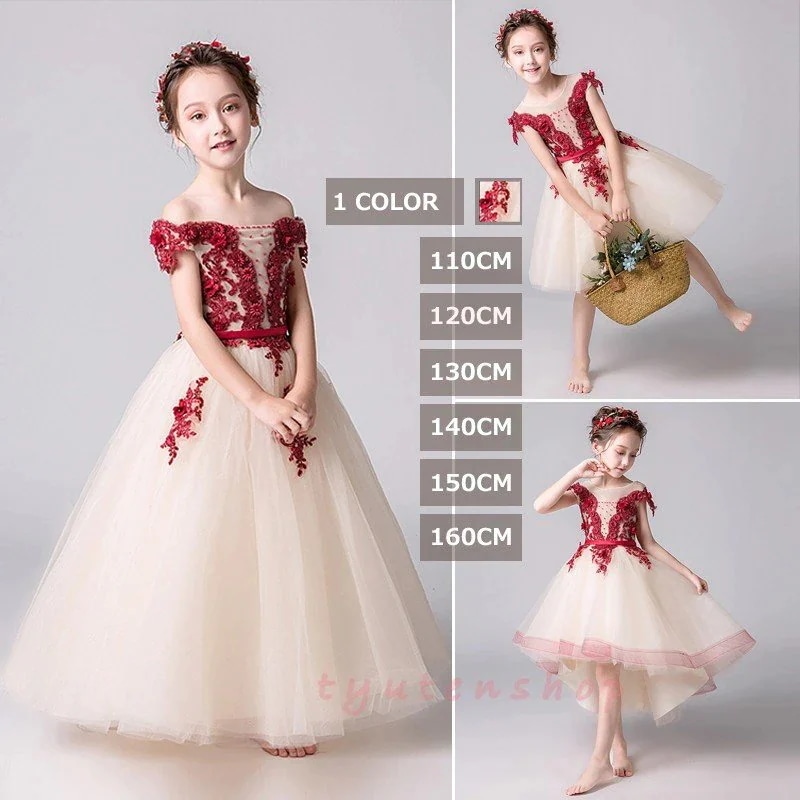 子供ドレス フォーマル 演奏会チュールドレス 子どもドレス ピアノ演奏会 入学式ガールズお嬢様風 ワンピース 卒業式 110160CM