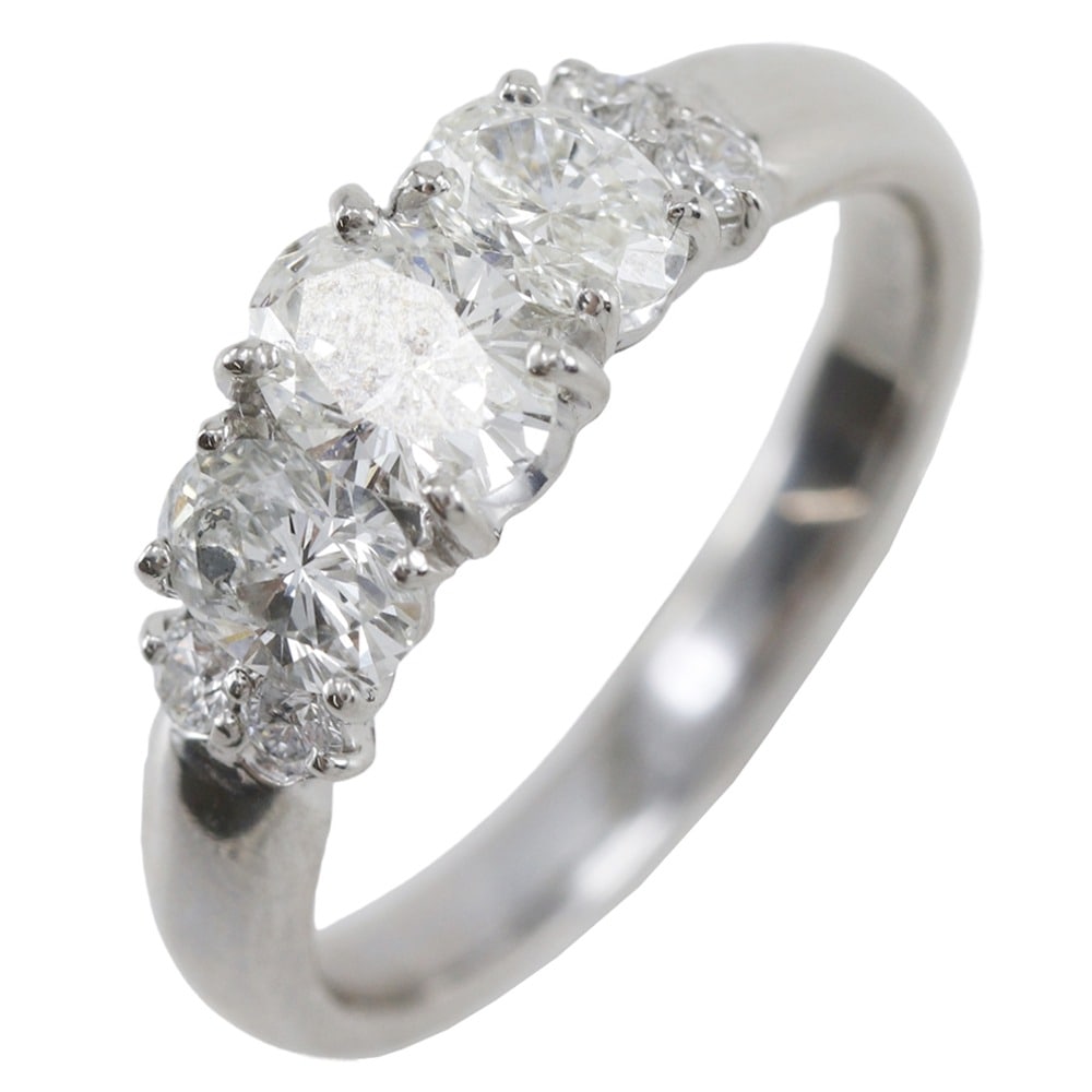 オーバル リング・指輪 Pt900プラチナ ダイヤモンド 9号 0.97 0.11 約4.7g レディース 中古品 A-ランク