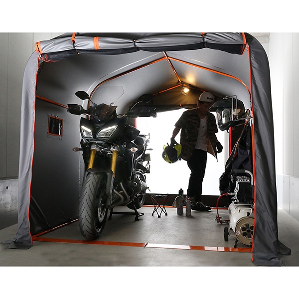 DCC538W-GY バイクガレージ 2500ワイド グレーオレンジ メーカー直送