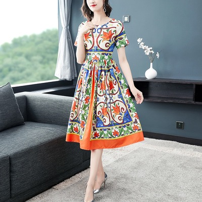 ワンピース レディース フレアワンピース 膝丈 ひざ丈 袖あり 半袖 ラウンドネック フレア 細身 5,280円